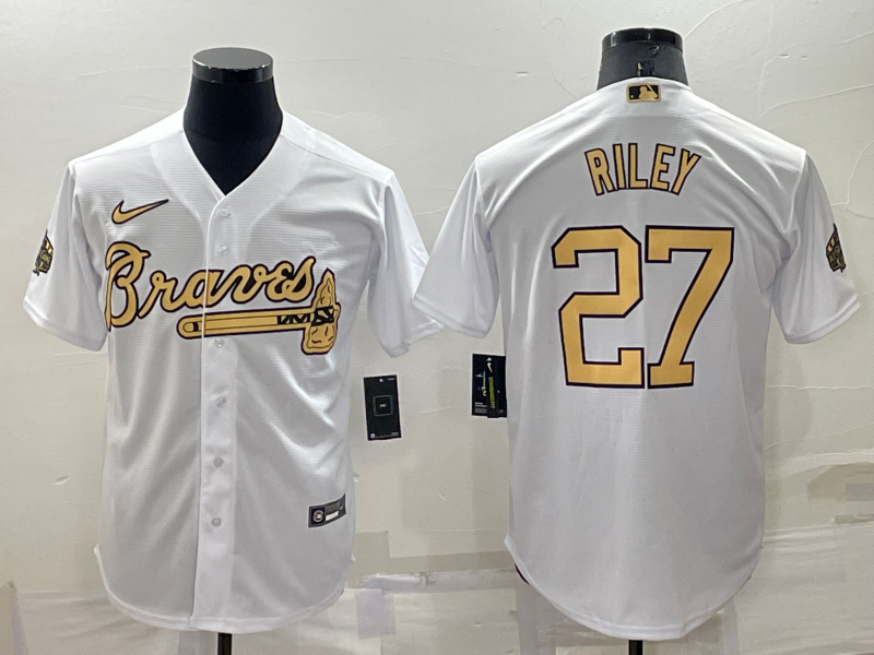 Men's Atlanta Braves #27 Austin Riley 2022 All-Star White Cool Base Stitched Baseball Jersey